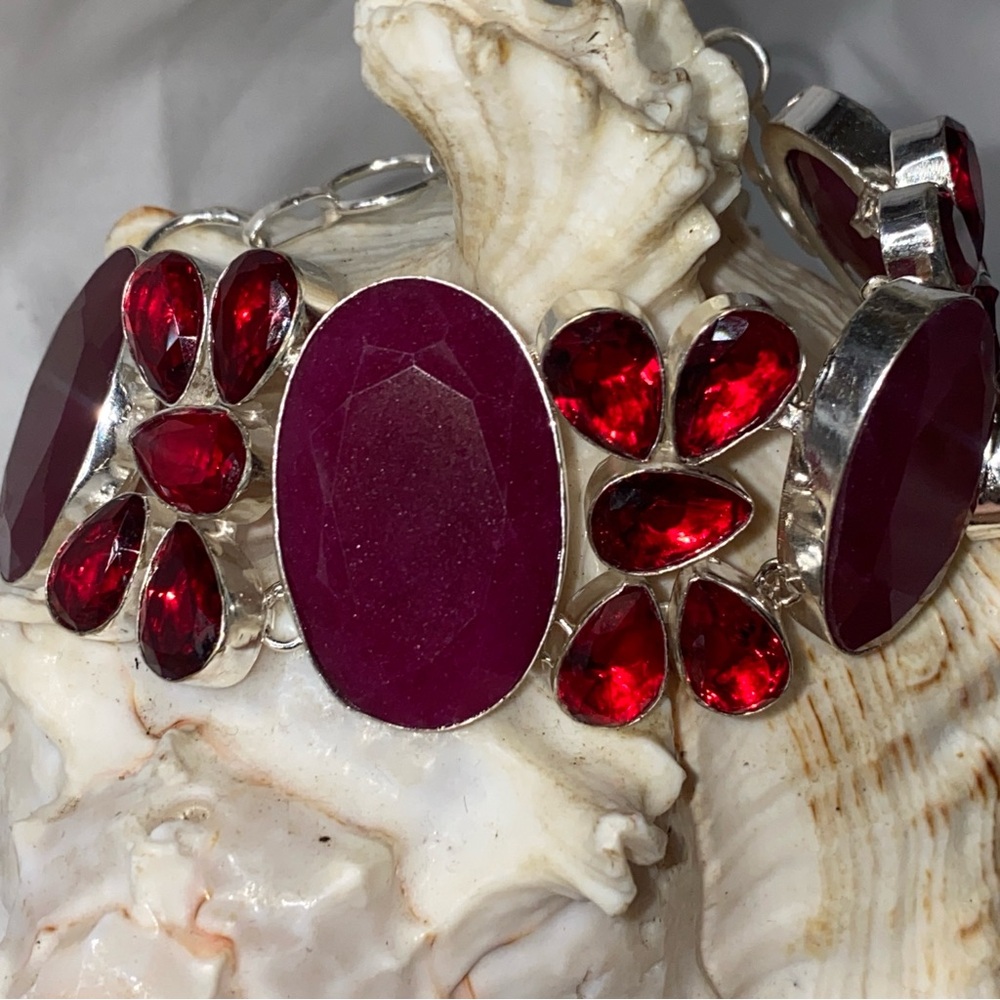 Gorgeous Ruby + Red Quartz gorgeous statement bracelet cuff